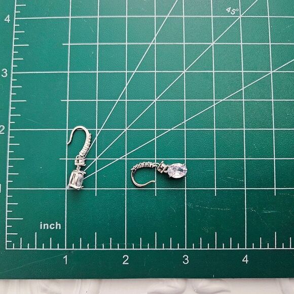 Oval Cut Clear / White Diamond Earrings with Baguette Diamonds 925 Silver - Picture 8 of 9